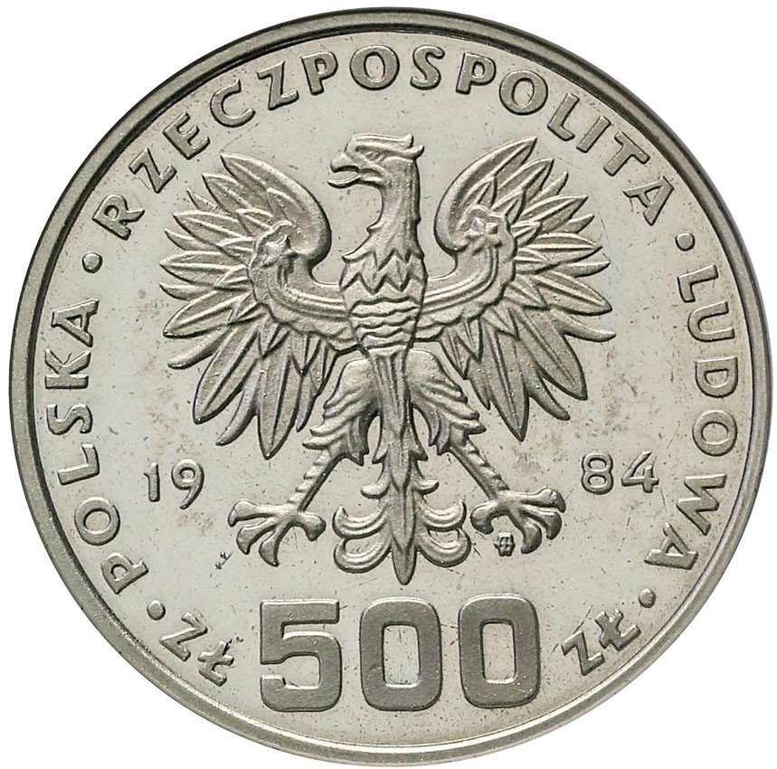 PRL. PRÓBA Nikiel 500 złotych 1984 Łabędzie